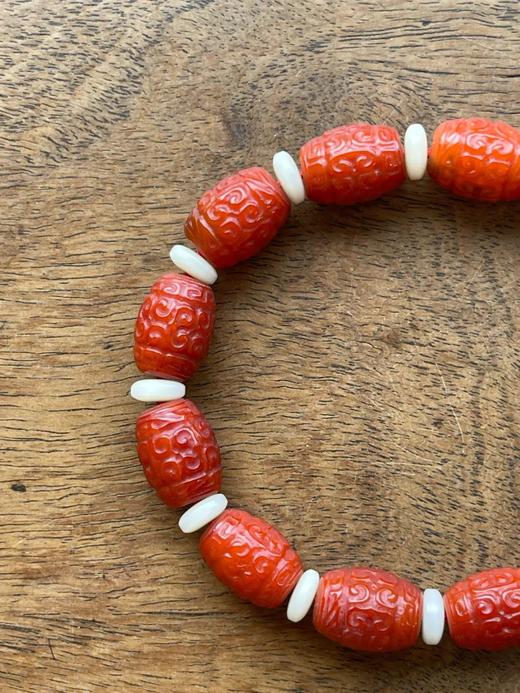 南红玛瑙雕勾云纹椭圆珠手链，顺丰包邮 商品图6