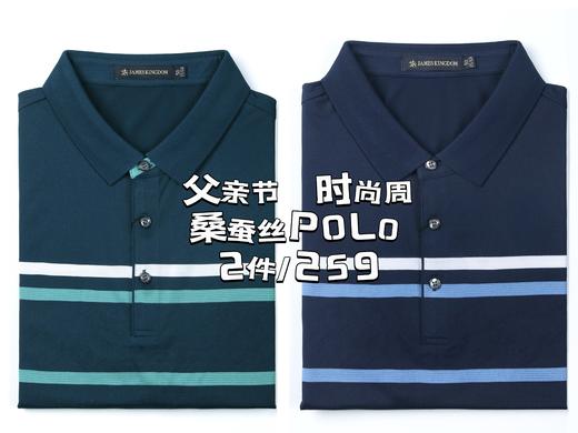 【1件/159   2件/259】  占姆士男士含桑蚕丝条纹短袖POLO衫 一款两色  上青&深绿 商品图0