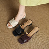 【预售5天】舒适柔软羊皮版方头粗跟凉拖鞋女外穿夏季新款软皮编织百搭中低跟拖鞋女DS&1837 商品缩略图4
