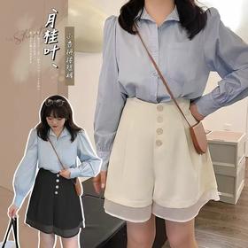 【诗铭洛可】W856 拼纱短裤韩版减龄大码高腰裤B16-4