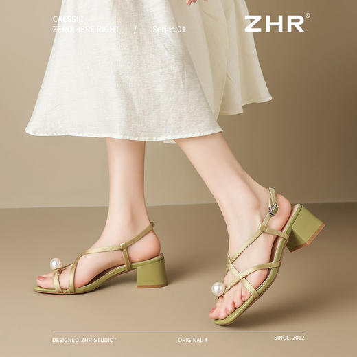 ZHR则则珍珠凉鞋2025夏季新款气质百搭粗跟交叉细带凉鞋通勤女鞋 商品图9