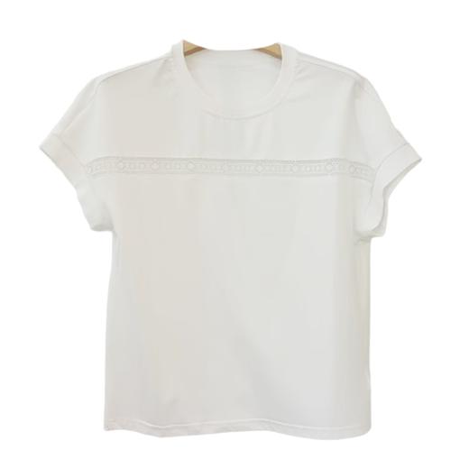 VIVIAN LIU V2537306 夏季新款圆领前胸拼花边宽松休闲短袖T恤 商品图4