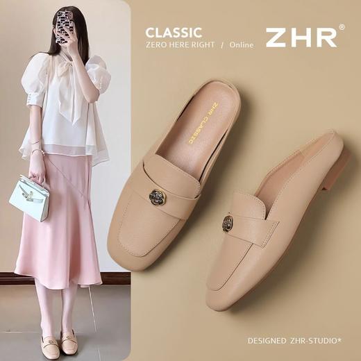 ZHR则则方头山茶花穆勒拖鞋女鞋2025新款优雅山茶花舒适透气单鞋 商品图1