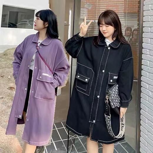 双十二福利！【诗铭洛可】XC7558 工装明线牛仔可抽绳风衣外套 商品图0