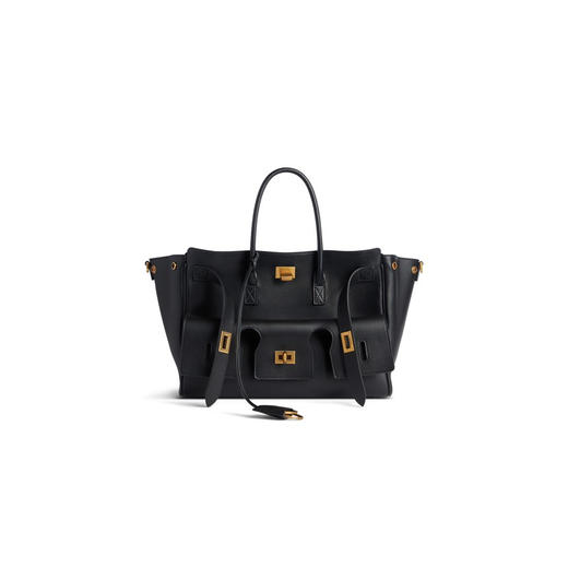 Balenciaga巴黎世家 BEL AIR 可调节可拆卸肩带做旧金色金属配件 光滑牛皮革 单肩斜挎手提包 小号 中号女款 黑色 金扣银扣（CB） 商品图5