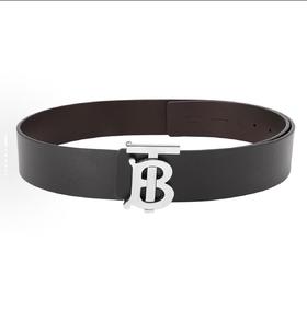 Burberry博柏利 两面专属TB标识图案皮革腰带皮带 皮革 皮带 男款 黑色/麦芽棕色 宽4cm