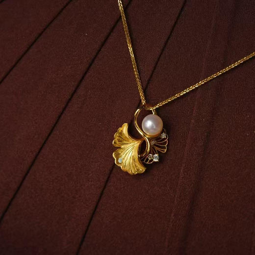 龢盒原创 银镶淡水珍珠银杏叶吊坠 商品图2