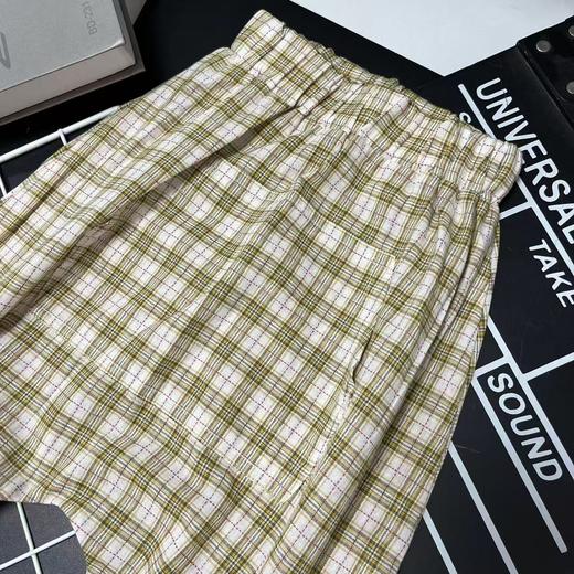 【选2件15元-NO退】110黄色格子62%粘纤休闲裤-微脏-喜出 商品图1