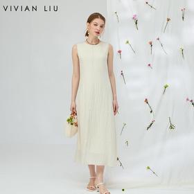 VIVIAN LIU V2534106 夏季新款圆领后背系扣无袖收腰优雅连衣裙