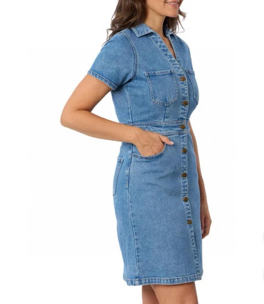 Draper女士短袖牛仔连衣裙，美国直邮特价340元🉐包税包邮到手了🔥复古牛仔遇上现代剪裁，尽显率性魅力 商品图1