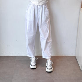 新款棉感休闲度假风白色萝卜裤