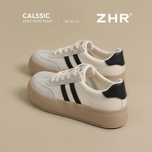 ZHR复古网面德训鞋透气小白鞋女百搭2025厚底增高板鞋软底休闲鞋 商品图9