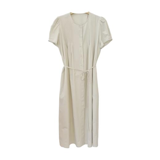 VIVIAN LIU V2534107 夏季女装圆领压褶系带系扣泡泡袖短袖连衣裙 商品图4