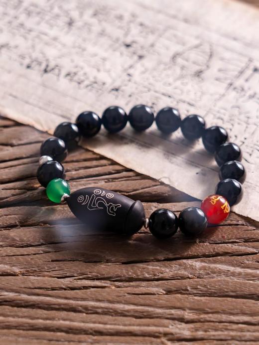 【度母】黑玛瑙绿玛瑙手串项链 紫光檀镶嵌种子字925银配件西藏祝福礼物原创设计国庆狂欢 商品图5