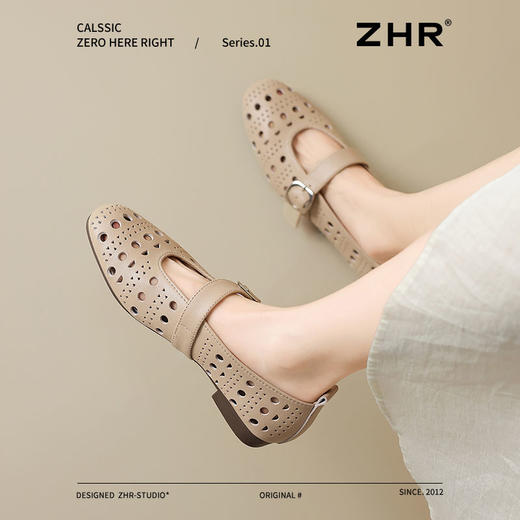 ZHR则则真皮复古镂空平底玛丽珍鞋女鞋2025新款时尚百搭洞洞单鞋 商品图8