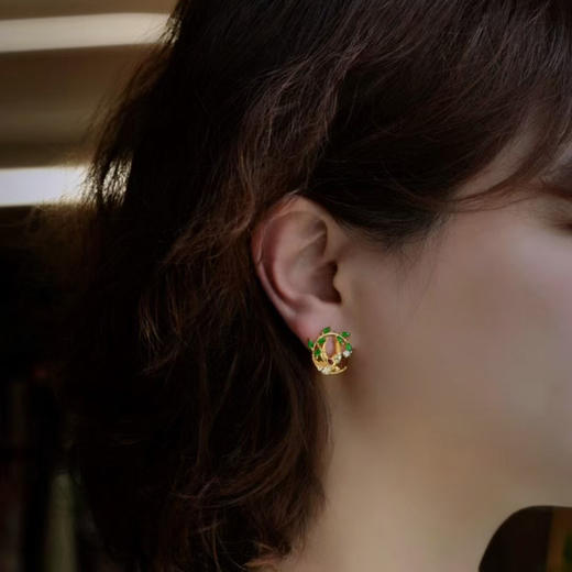 龢盒原创 银镶翡翠红宝石春燕耳钉 商品图5