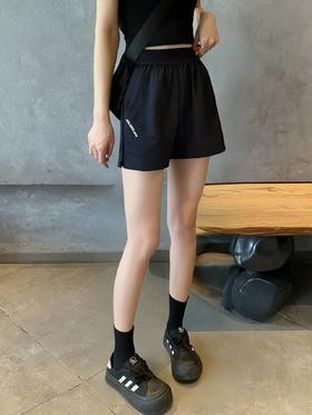 中秋大力度清仓~（不支持退）F6838夏季刺绣字母松紧腰显瘦侧开叉短裤-喜出