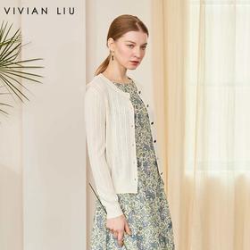 VIVIAN LIU薇薇安刘D2516309圆领金属一排扣长袖短款亮片开衫毛衣