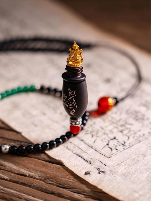 【度母】黑玛瑙绿玛瑙手串项链 紫光檀镶嵌种子字925银配件西藏祝福礼物原创设计国庆狂欢 商品图3