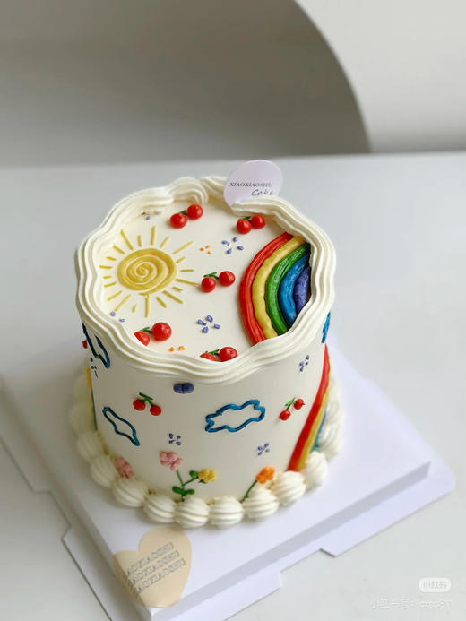 INS风手绘彩虹蛋糕。请提前24小时下单，部分颜色随机搭配，建议刮掉彩色部分后食用 商品图2