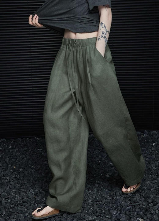松针绿苎麻阔腿裤（🔒 商品图2