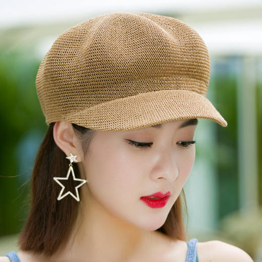 贝雷帽子女春季夏天韩版百搭出游遮阳帽防晒鸭舌八角帽草帽网帽潮 商品图0