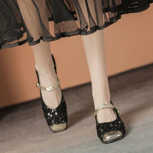 ZHR则则时尚百搭玛丽珍鞋2024新款法式亮片单鞋粗跟女鞋气质百搭 商品图6