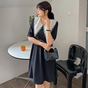 【诗铭洛可】XC2285 连衣裙短款赫本风拼色娃娃领裙子A13-2/B13-2