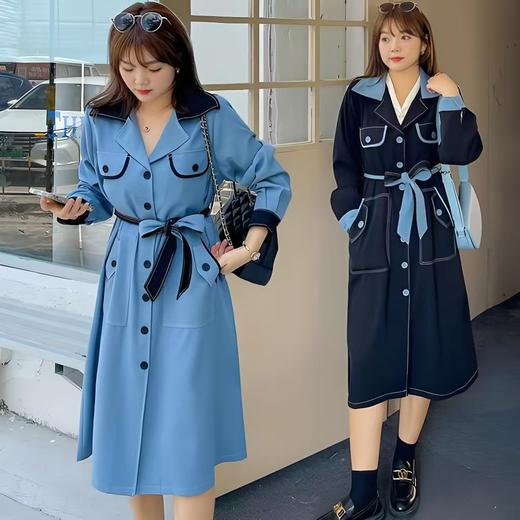 【诗铭洛可】XCX220 撞色风衣外套复古撞色大码B14-1 商品图0