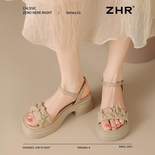 ZHR则则厚底一字带凉鞋2025新款松糕底时装凉鞋法式气质女鞋透气 商品图9