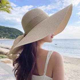 帽子女春夏新款大帽檐草帽夏季防紫外线防晒帽可折叠蝴蝶结遮阳帽