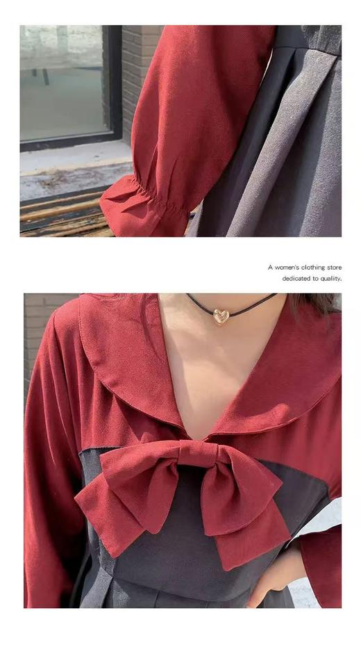 【诗铭洛可】XC2380连衣裙复古显瘦拼色蝴蝶结连衣裙B13-2 商品图2