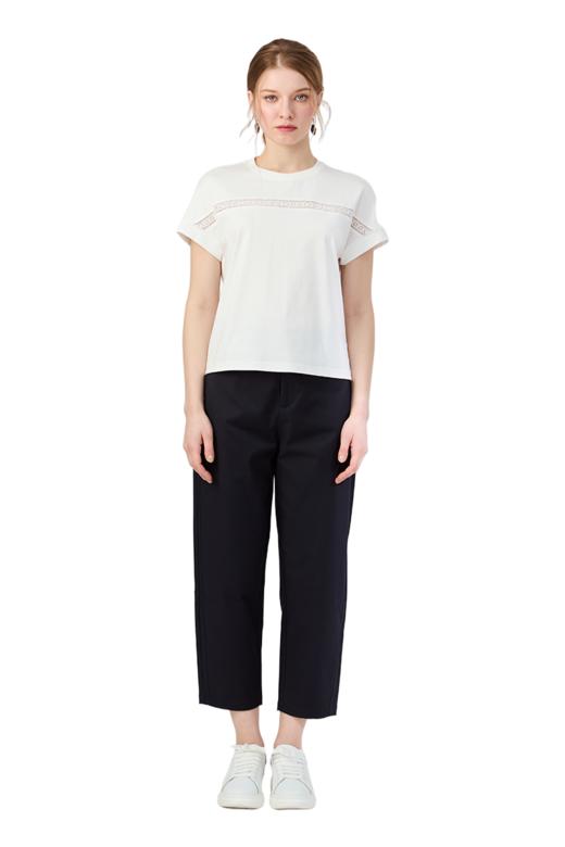 VIVIAN LIU V2537306 夏季新款圆领前胸拼花边宽松休闲短袖T恤 商品图5