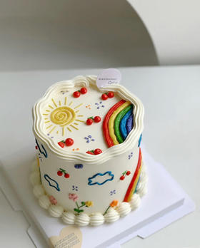 INS风手绘彩虹蛋糕。请提前24小时下单，部分颜色随机搭配，建议刮掉彩色部分后食用