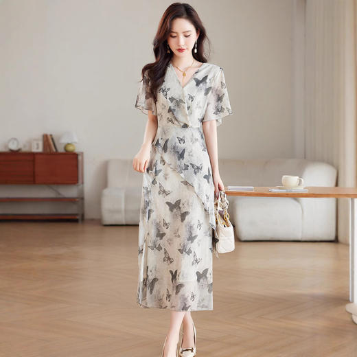 TZW-韩版气质蝴蝶碎花连衣裙女 商品图1