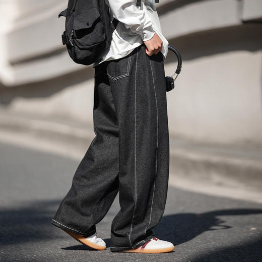 【复古原牛明线设计牛仔裤】男2025新款美式休闲长裤分割廓形裤子 商品图1