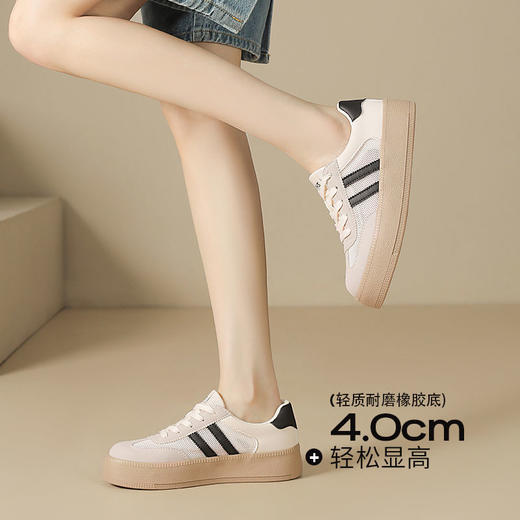 ZHR复古网面德训鞋透气小白鞋女百搭2025厚底增高板鞋软底休闲鞋 商品图2