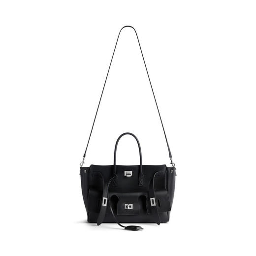 Balenciaga巴黎世家 BEL AIR 可调节可拆卸肩带做旧金色金属配件 光滑牛皮革 单肩斜挎手提包 小号 中号女款 黑色 金扣银扣（CB） 商品图4