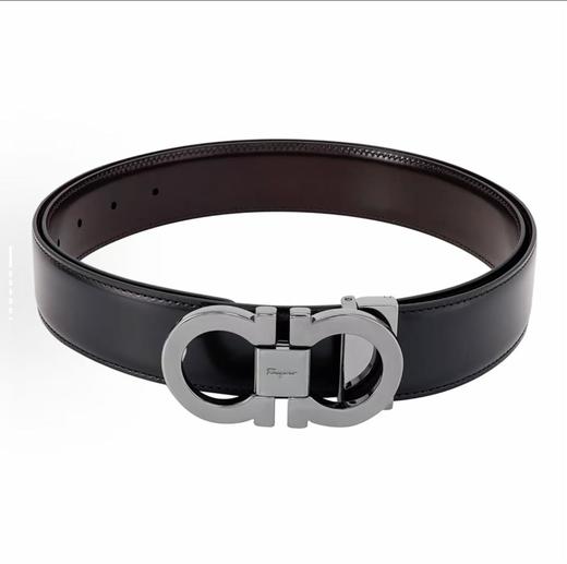 Salvatore  菲拉格慕 银扣双面皮带 男款 黑色/铜棕色 宽3.5cm 商品图0