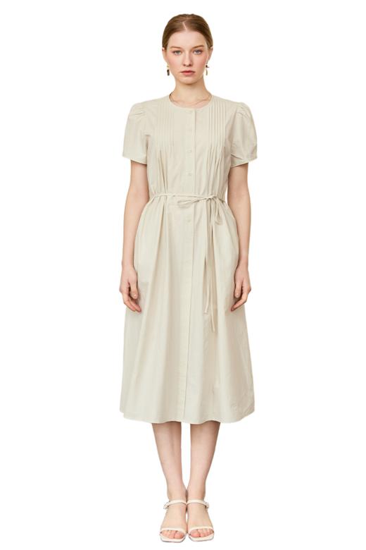 VIVIAN LIU V2534107 夏季女装圆领压褶系带系扣泡泡袖短袖连衣裙 商品图5