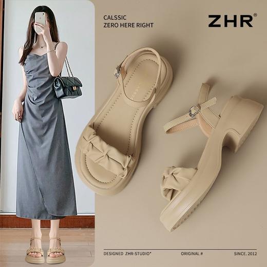 ZHR则则厚底一字带凉鞋2025新款松糕底时装凉鞋法式气质女鞋透气 商品图1