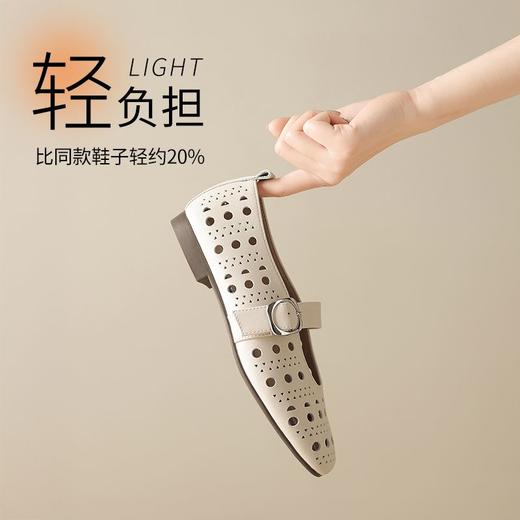 ZHR则则真皮复古镂空平底玛丽珍鞋女鞋2025新款时尚百搭洞洞单鞋 商品图3