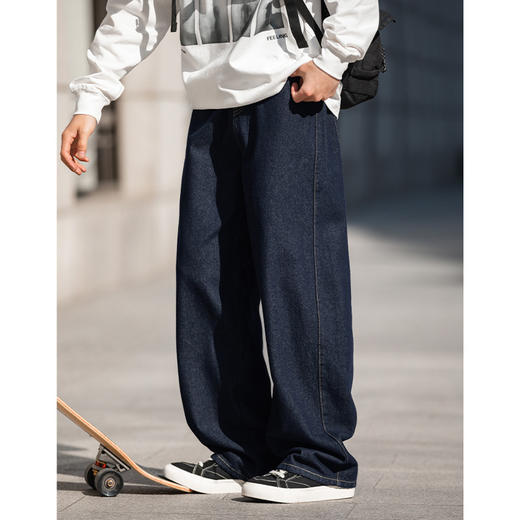 【复古原牛明线设计牛仔裤】男2025新款美式休闲长裤分割廓形裤子 商品图2