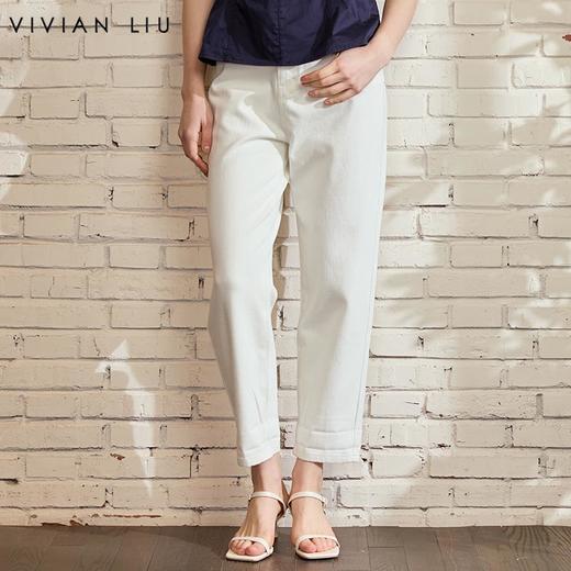 VIVIAN LIU D2515003 25初春斜插兜哈伦裤腿卷边宽松休闲牛仔长裤 商品图0