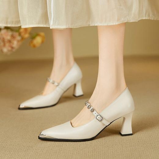 【预售5天】水晶羊皮！高跟鞋女气质高级新款一字扣带粗跟真皮单鞋KNTNX&KT1818 商品图3