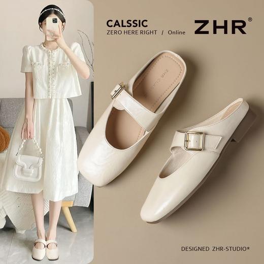 ZHR则则方头穆勒拖鞋2025夏季新款玛丽珍包头拖后跟懒人单鞋外出 商品图0