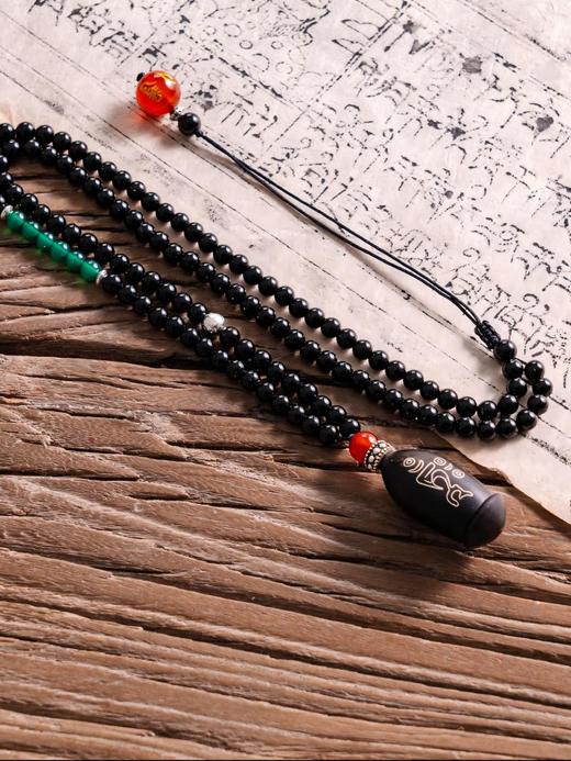 【度母】黑玛瑙绿玛瑙手串项链 紫光檀镶嵌种子字925银配件西藏祝福礼物原创设计国庆狂欢 商品图2