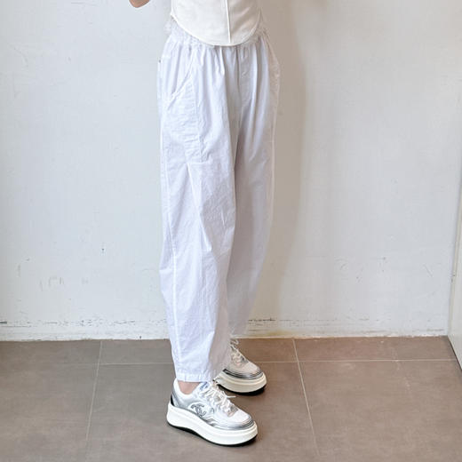新款棉感休闲度假风白色萝卜裤 商品图3