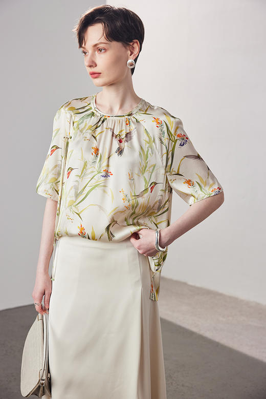 重磅桑蚕丝新中式国风宽松透气缎面真丝上衣 商品图2