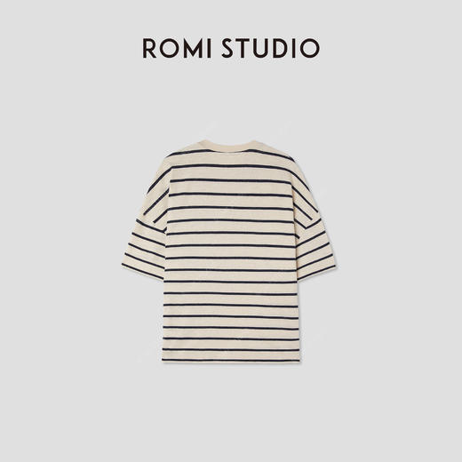 ROMI STUDIO 桑蚕丝汉麻天丝混纺复古条纹宽松短袖T恤 RWCRS84186【发货时间：25-30天】 商品图1